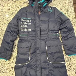 Shanghai Snow Leopard Down Co Chinese Navy‎ Down Filled Puffer Coat with Teal